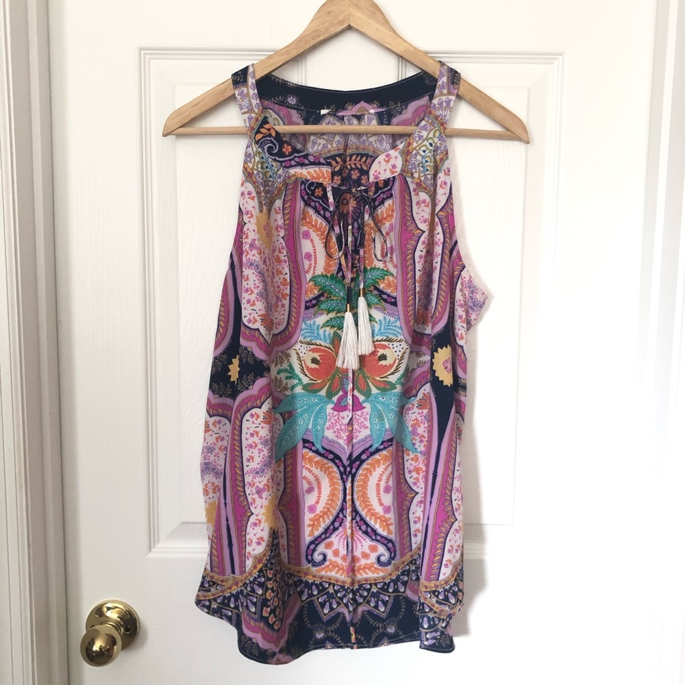 Boho Collar Tassel Tank Top